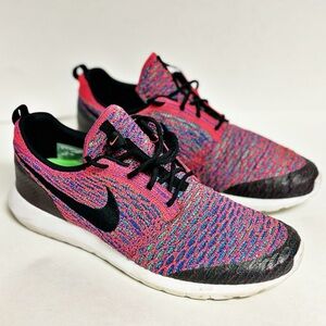 NIKE ROSHE RUN FLYKNIT BRIGHT CRIMSON MULTI 816531-600 SIZE MENS 11.5 SHOES